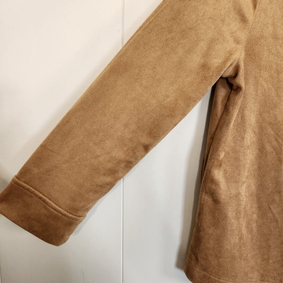 Banana Republic Tan Vegan Suede Belted Long Sleeve Swing Top Stretchy Casual XS - Picture 6 of 10